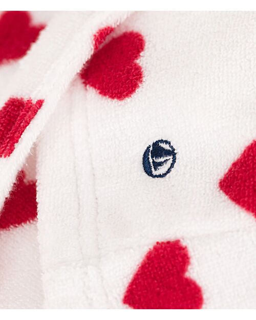 Petit Bateau Accappatoio in Spugna - Bianco - Cuori - 100% Cotone Bio Oeko-Tex - con Cappuccio e Cintura Accappatoi e Asciugamani