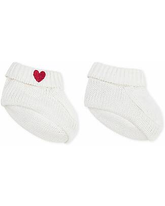 Petit Bateau Babbucce da Neonato Lavorate a Maglia - Bianco - Cuore - 100% Cotone Pantofole