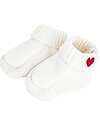 Petit Bateau Babbucce da Neonato Lavorate a Maglia - Bianco - Cuore - 100% Cotone Pantofole
