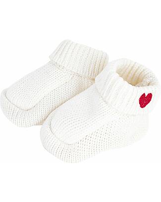 Petit Bateau Babbucce da Neonato Lavorate a Maglia - Bianco - Cuore - 100% Cotone Pantofole