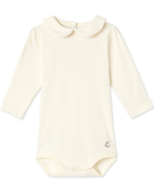 Petit Bateau Body Bimba Maniche Lunghe con Colletto, Bianco Tutine Lunghe