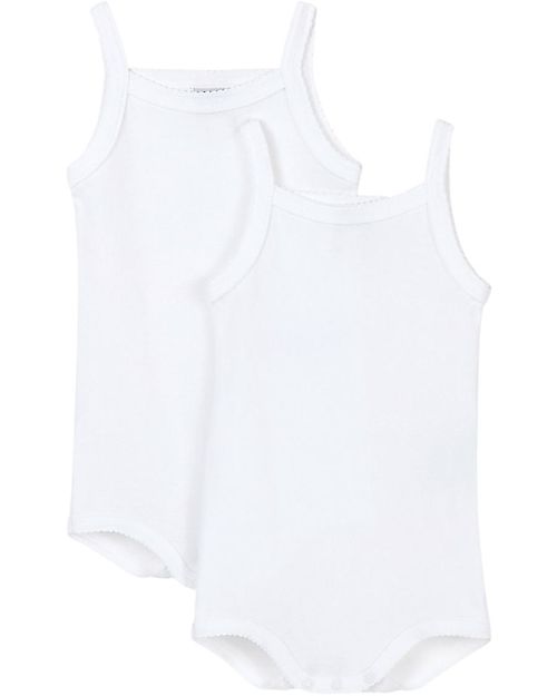 Petit Bateau Body con Spalline, Pacco da 2 - Bianco - 100% Cotone Body Manica Corta