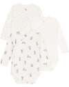 Petit Bateau Body Incrociato Manica Lunga - Pacco da 3 - Bianco - Conigli - 100% Cotone Bio Body Manica Lunga
