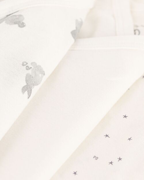 Petit Bateau Body Incrociato Manica Lunga - Pacco da 3 - Bianco - Conigli - 100% Cotone Bio Body Manica Lunga