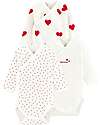 Petit Bateau Body Incrociato Manica Lunga - Pacco da 3 - Bianco - Cuori - 100% Cotone Bio Body Manica Lunga
