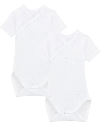 Petit Bateau Body Kimono a Manica Corta, Pacco da 2 - Bianco - 100% Cotone Bio Body Manica Corta