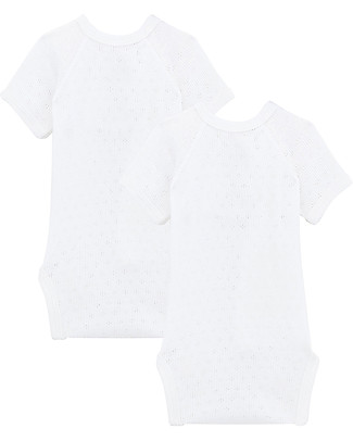 Petit Bateau Body Kimono a Manica Corta, Pacco da 2 - Bianco - 100% Cotone Bio Body Manica Corta