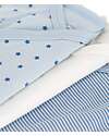 Petit Bateau Body Kimono Manica Corta - Pacco da 3 - Bianco e Azzurro - Stelle e strisce - 100% Cotone Body Manica Corta