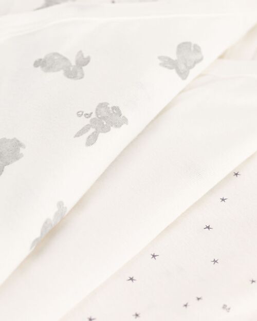 Petit Bateau Body Kimono Manica Corta - Pacco da 3 - Bianco - Stelle/Conigli - 100% Cotone Body Manica Corta