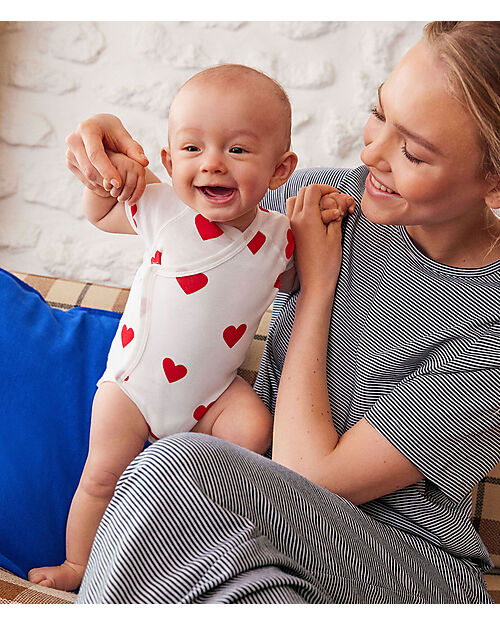 Petit Bateau Body Kimono Manica Corta - Pacco da 3 - Cuori - 100% Cotone Bio Body Manica Corta