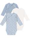 Petit Bateau Body Kimono Manica Lunga - Pacco da 3 - Azzurro e Bianco - Righe e Stelle - 100% Cotone Bio Body Manica Lunga