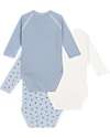 Petit Bateau Body Kimono Manica Lunga - Pacco da 3 - Azzurro e Bianco - Righe e Stelle - 100% Cotone Bio Body Manica Lunga