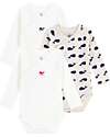 Petit Bateau Body Kimono Manica Lunga - Pacco da 3 - Bianco - Balene - 100% Cotone Bio Body Manica Lunga
