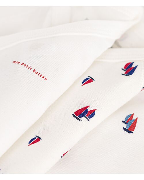 Petit Bateau Body Kimono Manica Lunga - Pacco da 3 - Bianco - Barche a Vela - 100% Cotone Bio Body Manica Lunga