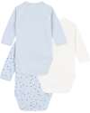Petit Bateau Body Kimono Manica Lunga - Pacco da 3 - Bianco e Azzurro - Stelle e Righe - 100% Cotone Bio Body Manica Lunga