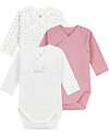 Petit Bateau Body Kimono Manica Lunga - Pacco da 3 - Bianco e Rosa - Cuori - 100% Cotone Bio Body Manica Lunga