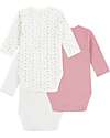 Petit Bateau Body Kimono Manica Lunga - Pacco da 3 - Bianco e Rosa - Cuori - 100% Cotone Bio Body Manica Lunga