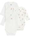 Petit Bateau Body Kimono Manica Lunga - Pacco da 3 - Bianco - Orsetti - 100% Cotone Bio Body Manica Lunga