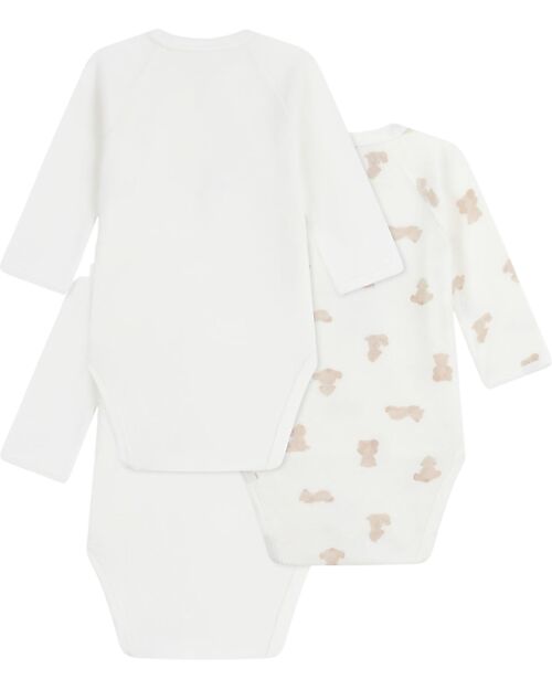 Petit Bateau Body Kimono Manica Lunga - Pacco da 3 - Bianco - Orsetti - 100% Cotone Bio Body Manica Lunga