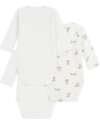 Petit Bateau Body Kimono Manica Lunga - Pacco da 3 - Bianco - Orsetti - 100% Cotone Bio Body Manica Lunga