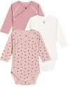 Petit Bateau Body Kimono Manica Lunga - Pacco da 3 - Rosa e Bianco - Righe e Cuori - 100% Cotone Bio Body Manica Lunga