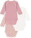 Petit Bateau Body Kimono Manica Lunga - Pacco da 3 - Rosa e Bianco - Righe e Cuori - 100% Cotone Bio Body Manica Lunga