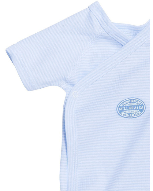Petit Bateau Body Kimono Maniche Corte - Millerighe Blu - 100% Cotone Body Manica Corta