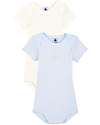 Petit Bateau Body Manica Corta (Pacco da 2) - Millerighe Azzurro e Bianco - 100% Cotone Body Manica Corta