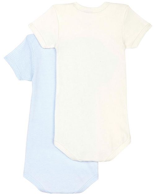 Petit Bateau Body Manica Corta (Pacco da 2) - Millerighe Azzurro e Bianco - 100% Cotone Body Manica Corta