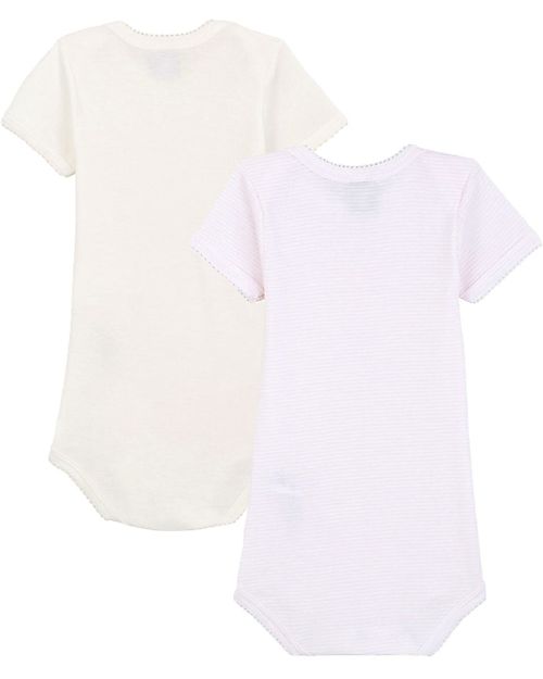 Petit Bateau Body Manica Corta (Pacco da 2) - Millerighe Rosa e Bianco - 100% Cotone Body Manica Corta