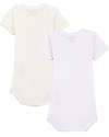 Petit Bateau Body Manica Corta (Pacco da 2) - Millerighe Rosa e Bianco - 100% Cotone Body Manica Corta