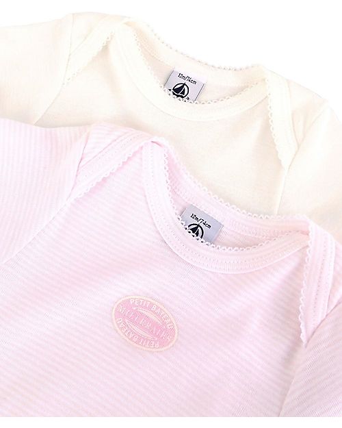 Petit Bateau Body Manica Corta (Pacco da 2) - Millerighe Rosa e Bianco - 100% Cotone Body Manica Corta