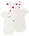 Petit Bateau Body Manica Corta - Pacco da 3 - Bianco con fantasia a cuore/Bianco - 100 %Cotone Body Manica Corta