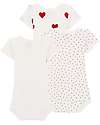 Petit Bateau Body Manica Corta - Pacco da 3 - Bianco con fantasia a cuore/Bianco - 100 %Cotone Body Manica Corta