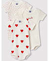 Petit Bateau Body Manica Corta - Pacco da 3 - Bianco con fantasia a cuore/Bianco - 100 %Cotone Body Manica Corta