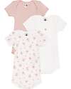Petit Bateau Body Manica Corta - Pacco da 3 - Bianco e Rosa - Fiori - 100% Cotone Body Manica Corta