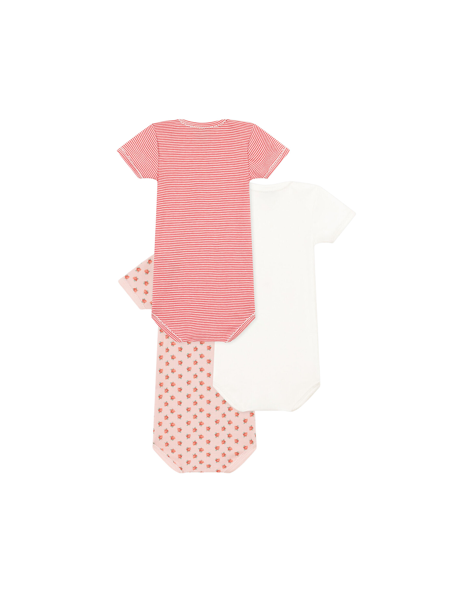 Petit Bateau Body Manica Corta - Pacco da 3 - Bianco/Rosa con Fiori/Righe  Rosse - 100% Cotone Bio unisex (bambini)