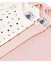Petit Bateau Body Manica Corta - Pacco da 3 - Bianco/Rosa Cuori e Righe - 100% Cotone Bio Body Manica Corta