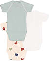 Petit Bateau Body Manica Corta - Pacco da 3 - Bianco/Verde Righe e Cuori - 100% Cotone Bio Body Manica Corta