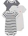 Petit Bateau Body Manica Corta, Pacco da 3 - Millerighe Blu Navy/Bianco - 100% Cotone Body Manica Corta