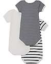 Petit Bateau Body Manica Corta, Pacco da 3 - Millerighe Blu Navy/Bianco - 100% Cotone Body Manica Corta