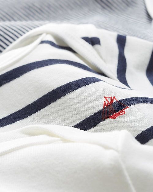 Petit Bateau Body Manica Corta, Pacco da 3 - Millerighe Blu Navy/Bianco - 100% Cotone Body Manica Corta