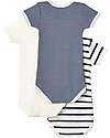 Petit Bateau Body Manica Corta - Pacco da 3 - Millerighe Blu Navy/Bianco - 100% Cotone Body Manica Corta