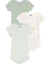 Petit Bateau Body Manica Corta - Pacco da 3 - Verde Salvia - Balene - 100% Cotone Body Manica Corta