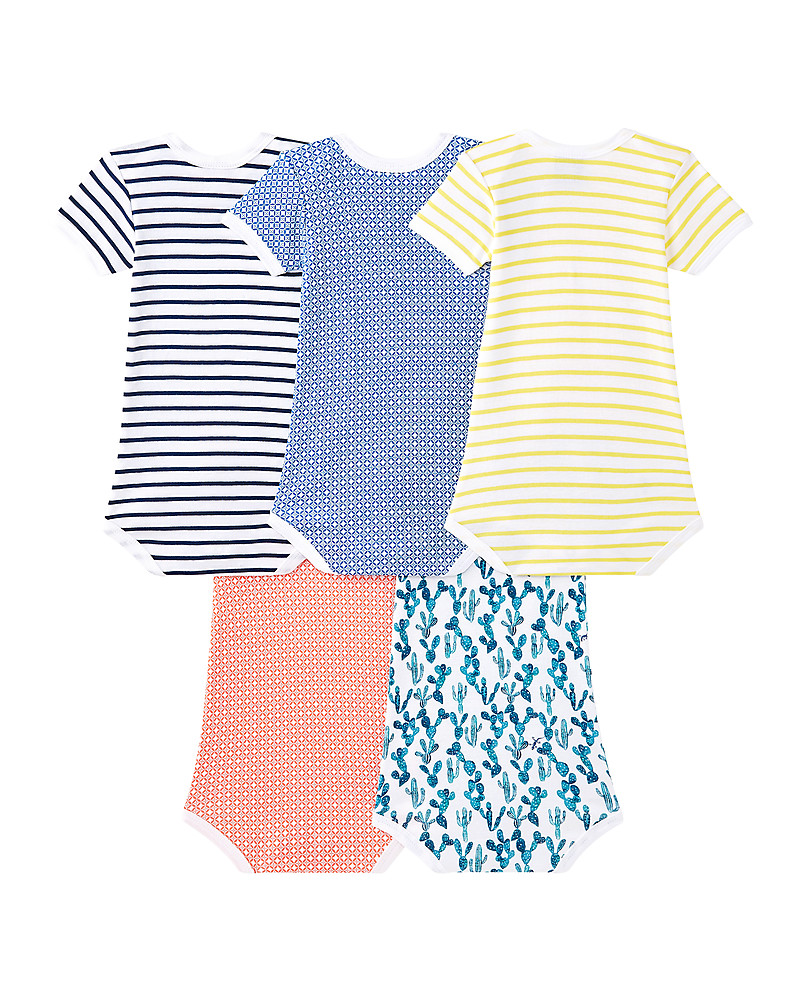 Petit Bateau Body Manica Corta, Pacco da 5 - Righe e Pois di Tanti Colori!  - 100% Cotone bambino