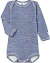 Petit Bateau Body Manica Lunga - Blu Millerighe - Lana e Cotone Biologico Body Manica Lunga
