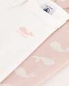 Petit Bateau Body Manica Lunga Non Incrociato - Pacco da 3 - Bianco e Rosa - Balene - 100% Cotone Bio Body Manica Lunga
