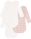 Petit Bateau Body Manica Lunga Non Incrociato - Pacco da 3 - Bianco e Rosa - Balene - 100% Cotone Bio Body Manica Lunga