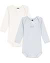 Petit Bateau Body Manica Lunga - Pacco da 2 - Bianco/Azzurro Millerighe - 100% Cotone Body Manica Lunga