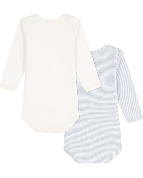Petit Bateau Body Manica Lunga - Pacco da 2 - Bianco/Azzurro Millerighe - 100% Cotone Body Manica Lunga